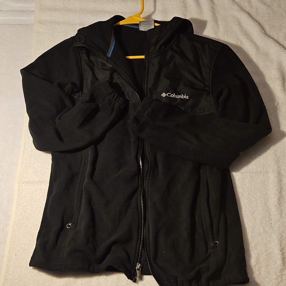 Columbia Hooded Zip Pockets Embroidered Logo Black Women's S Jacket
